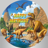 Lofaris Yellow Montain Dinosaur Themed Circle Birthday Backdrop